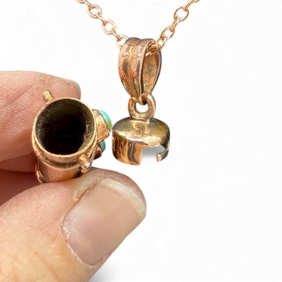 Natural Turquoise Copper Prayer Box Pendant Necklace 20 inch Chain Handmade - Picture 6 of 8